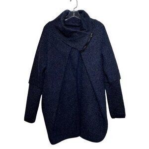 Colorine Paris S Cocoon Lagenlook Zip Collar Cardigan Coat Sweater Wool Mix Blue